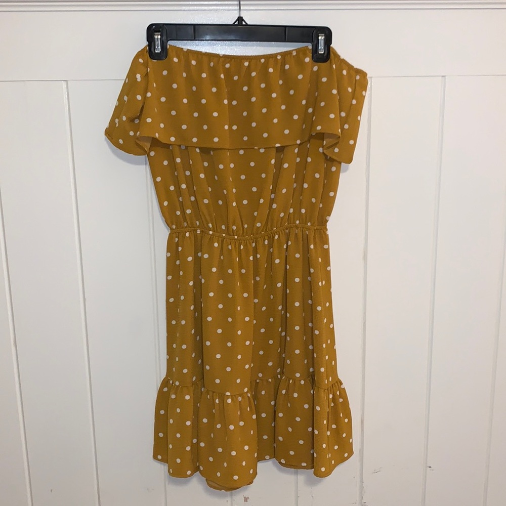 Yellow Polka Dot Off Shoulder Sundress